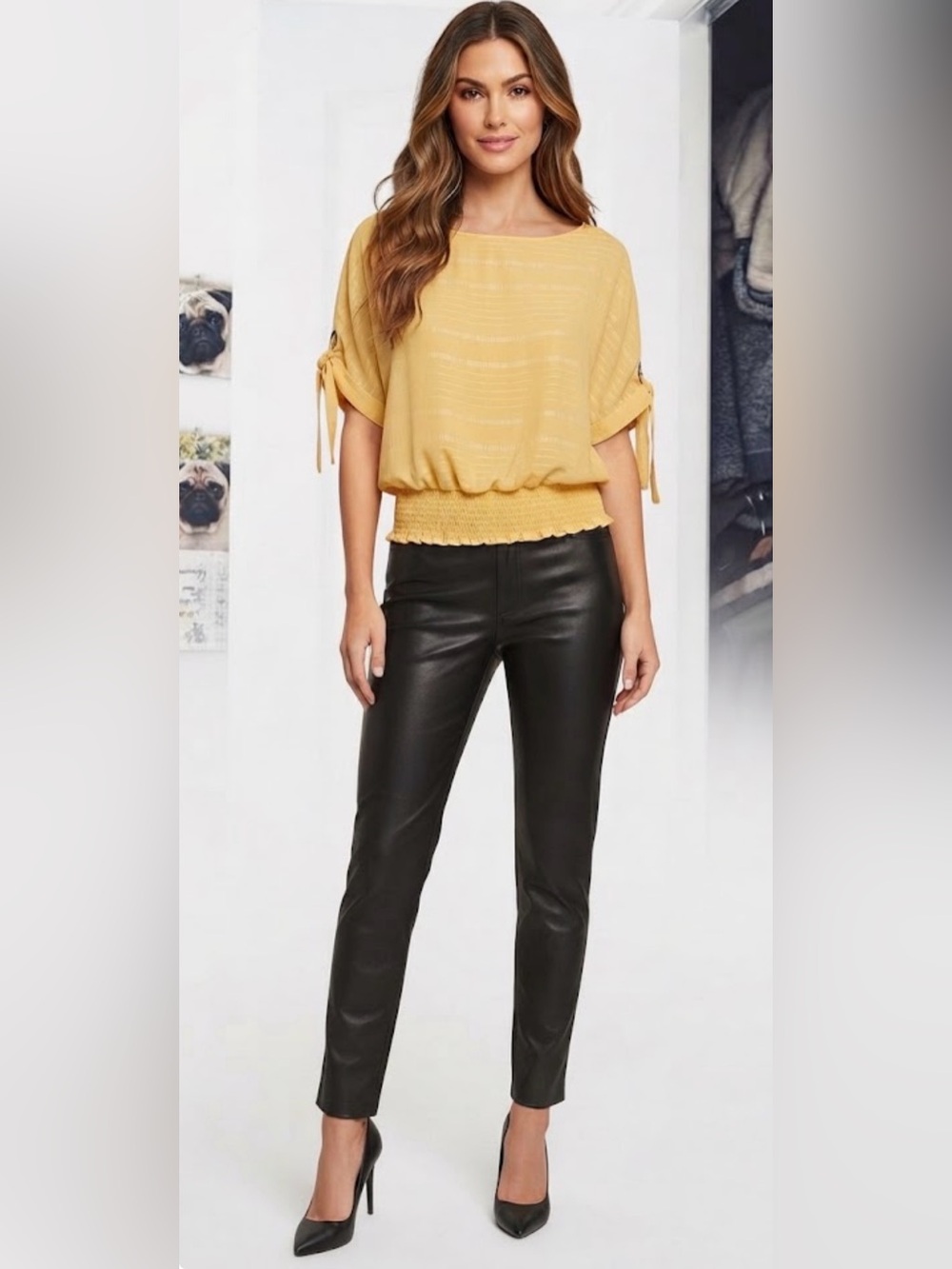 Zac and Rachel Yellow Blouse with ties on Sleeves